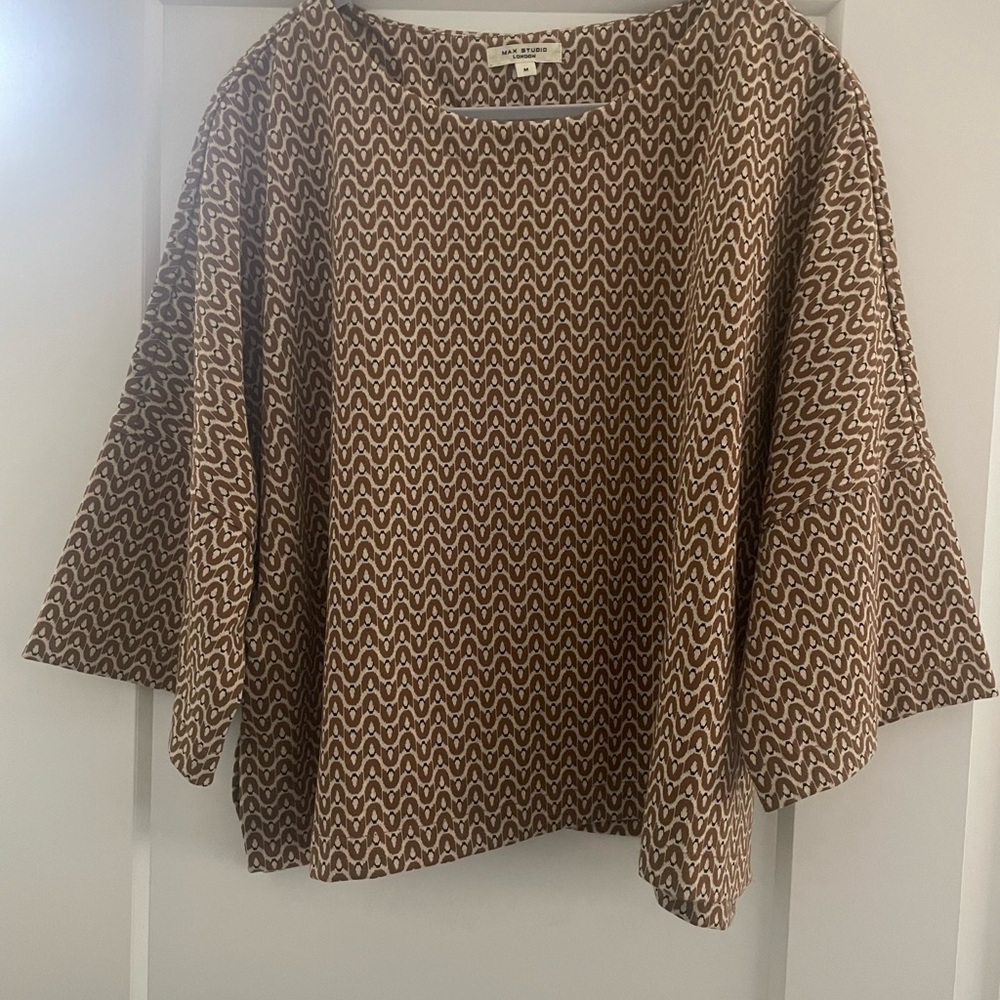 Brown and White Patterned Top